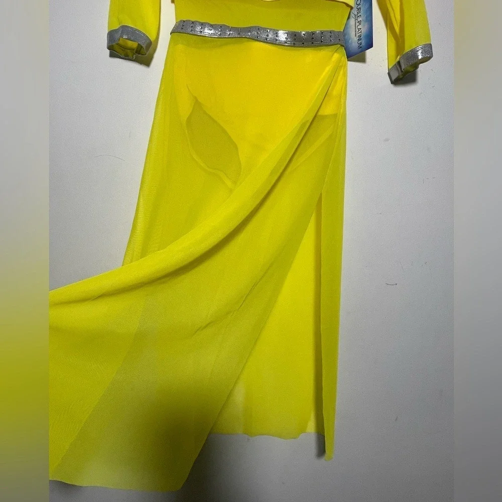 Double Platinum Yellow Lyrical Jazz Contemporary Dance Costume Leo with Skirt CL